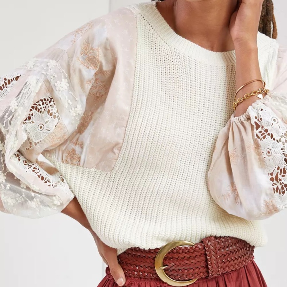 Pilcro Anthropologie Boho Martine Lace Peasant-Sleeve Sweater Size Women’s XS